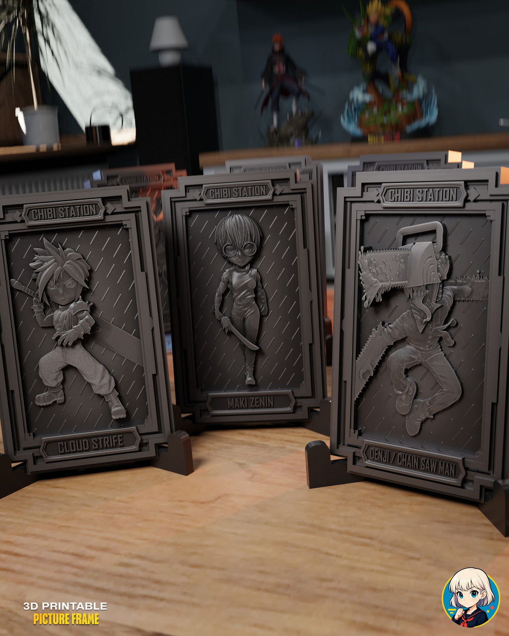 Sculptor's render (kit ships unpainted): the chainsaw-headed fighter plaque on its stand