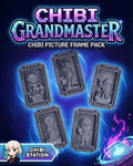Sculptor's render (kit ships unpainted): all five chibi relief plaques in their frames under the studio's pack title card