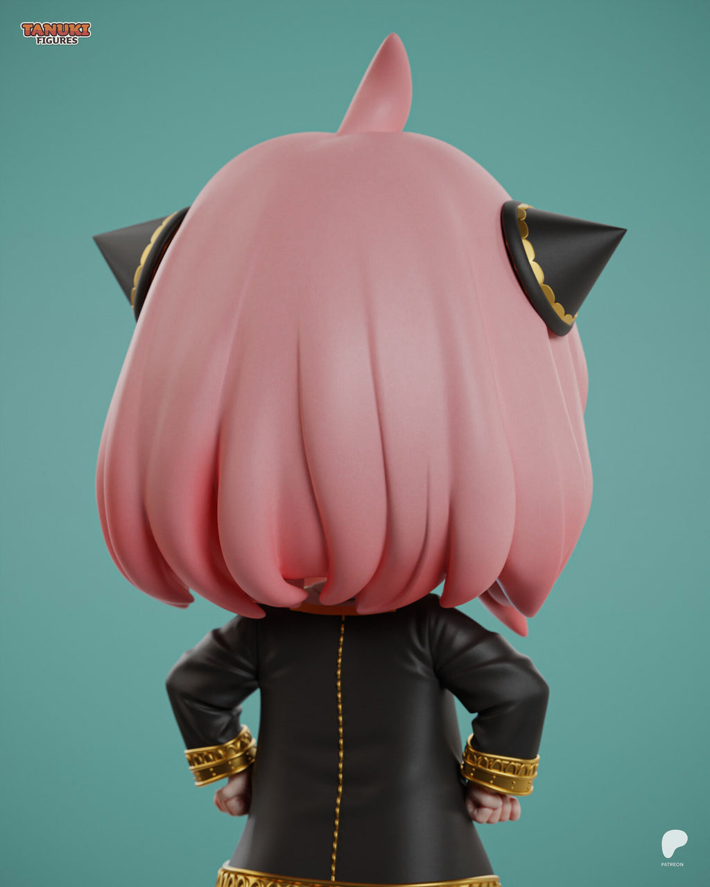 Sculptor's render (kit ships unpainted): close back view of the sculpted hair and the gold-rimmed hair ornaments