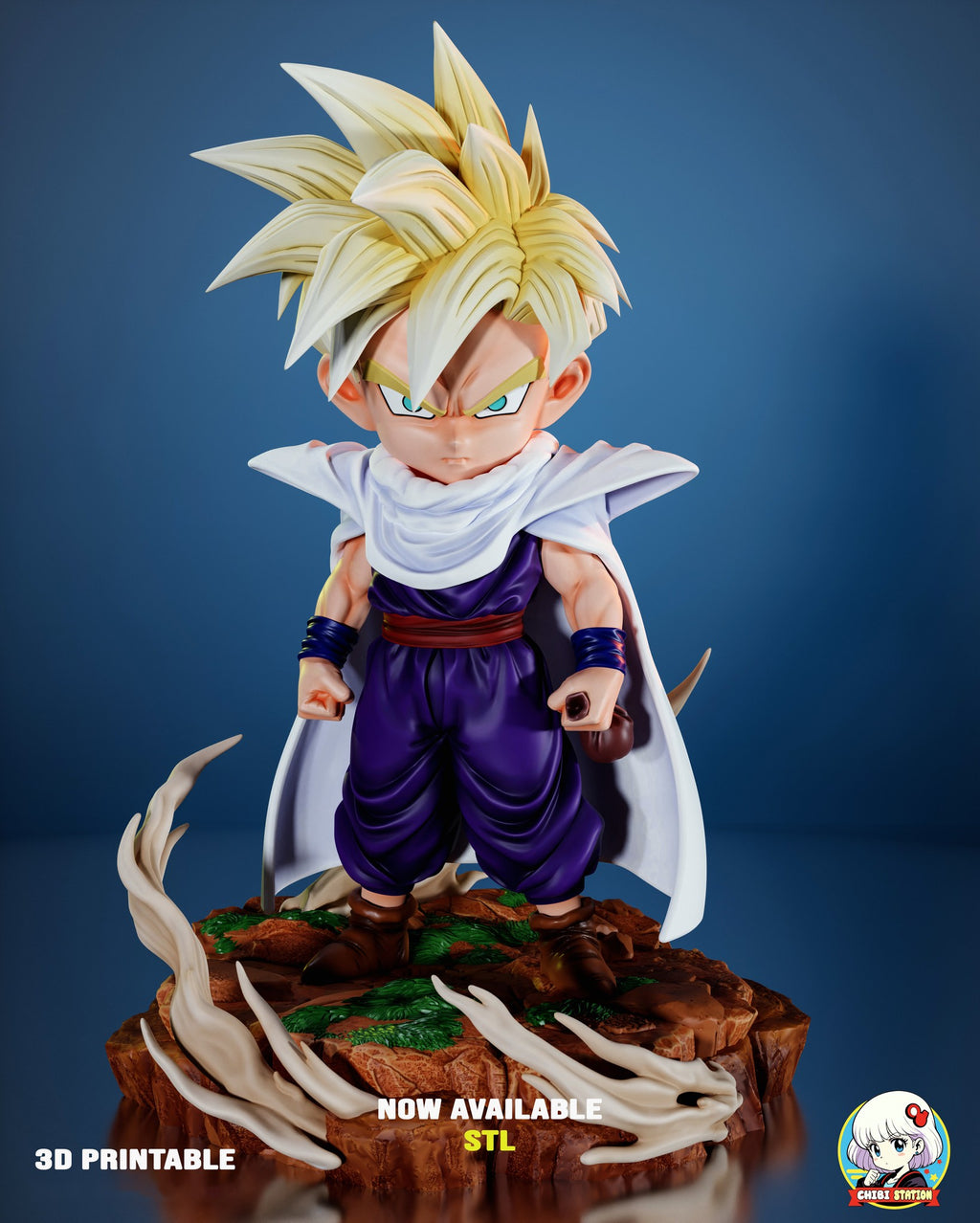 Sculptor's render (kit ships unpainted): full front view with the shorter hair and the white cape
