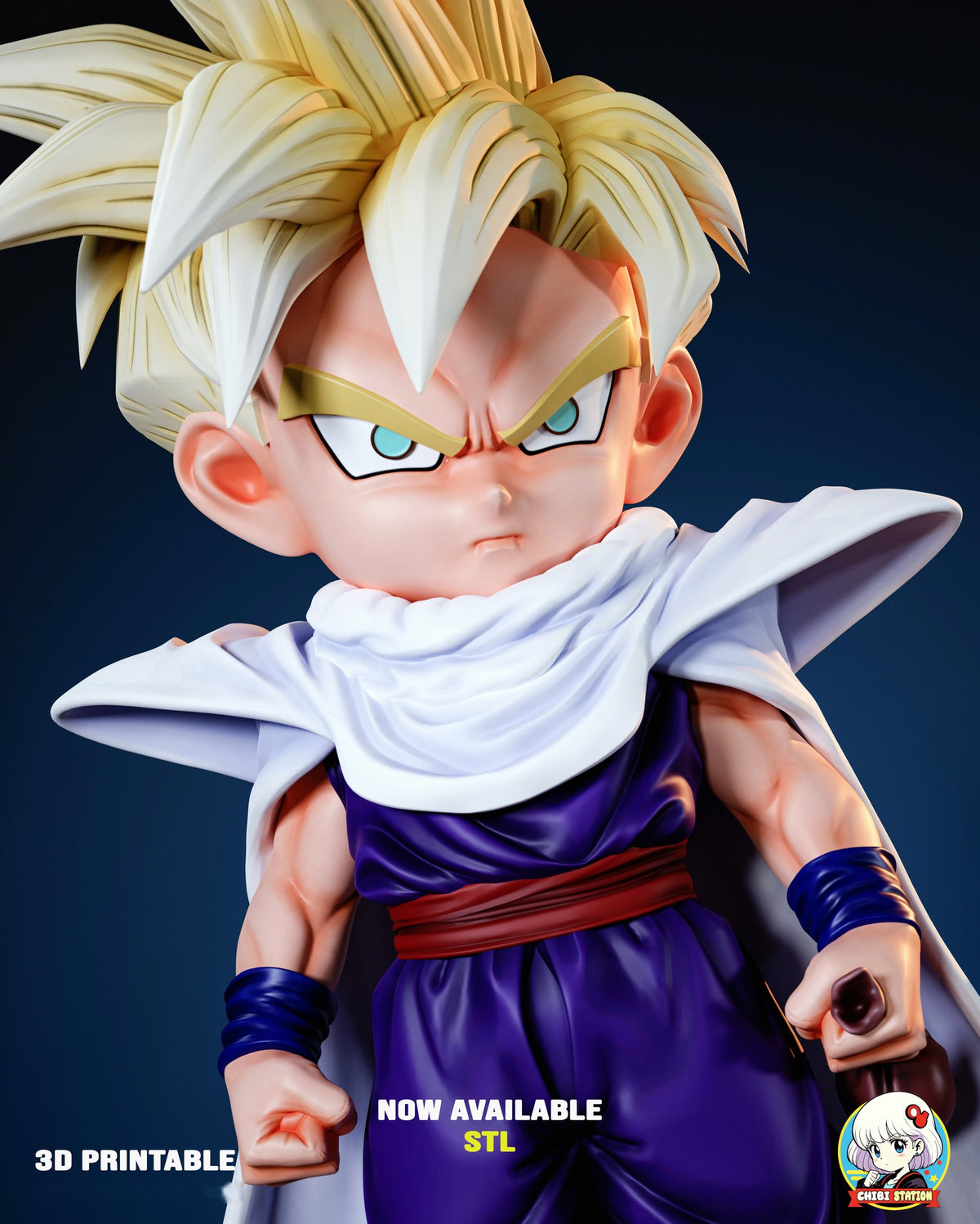 Sculptor's render (kit ships unpainted): close front view with the shorter hair and the cape bunched around his neck