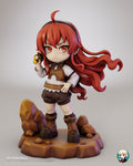 Sculptor's render of the painted design (kit ships unpainted): front three-quarter view of the whole figure on the rock outcrop, sabre on her shoulder and red hair streaming to one side