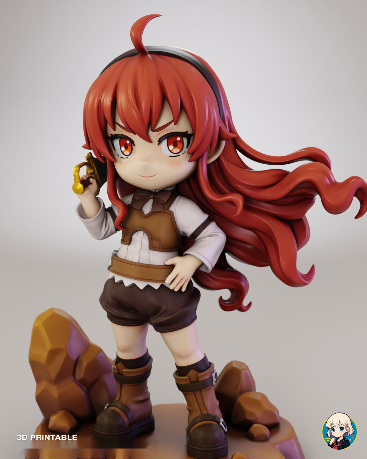 Sculptor's render (kit ships unpainted): closer front view with the gold sabre hilt by her face, the tan vest, belt and buckled boots