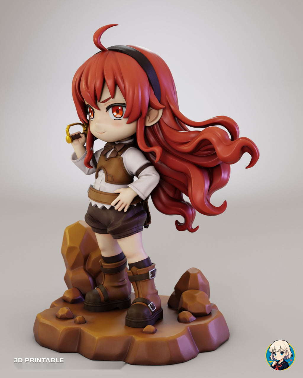 Sculptor's render (kit ships unpainted): three-quarter view from her left with the hair blowing out toward the camera side