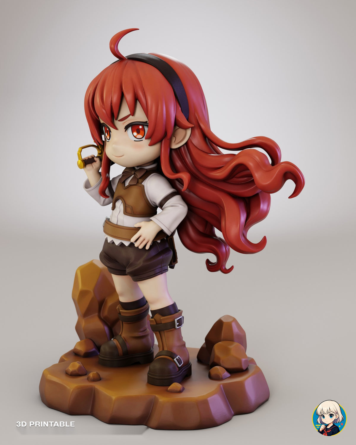 Sculptor's render (kit ships unpainted): three-quarter view from her left with the hair blowing out toward the camera side