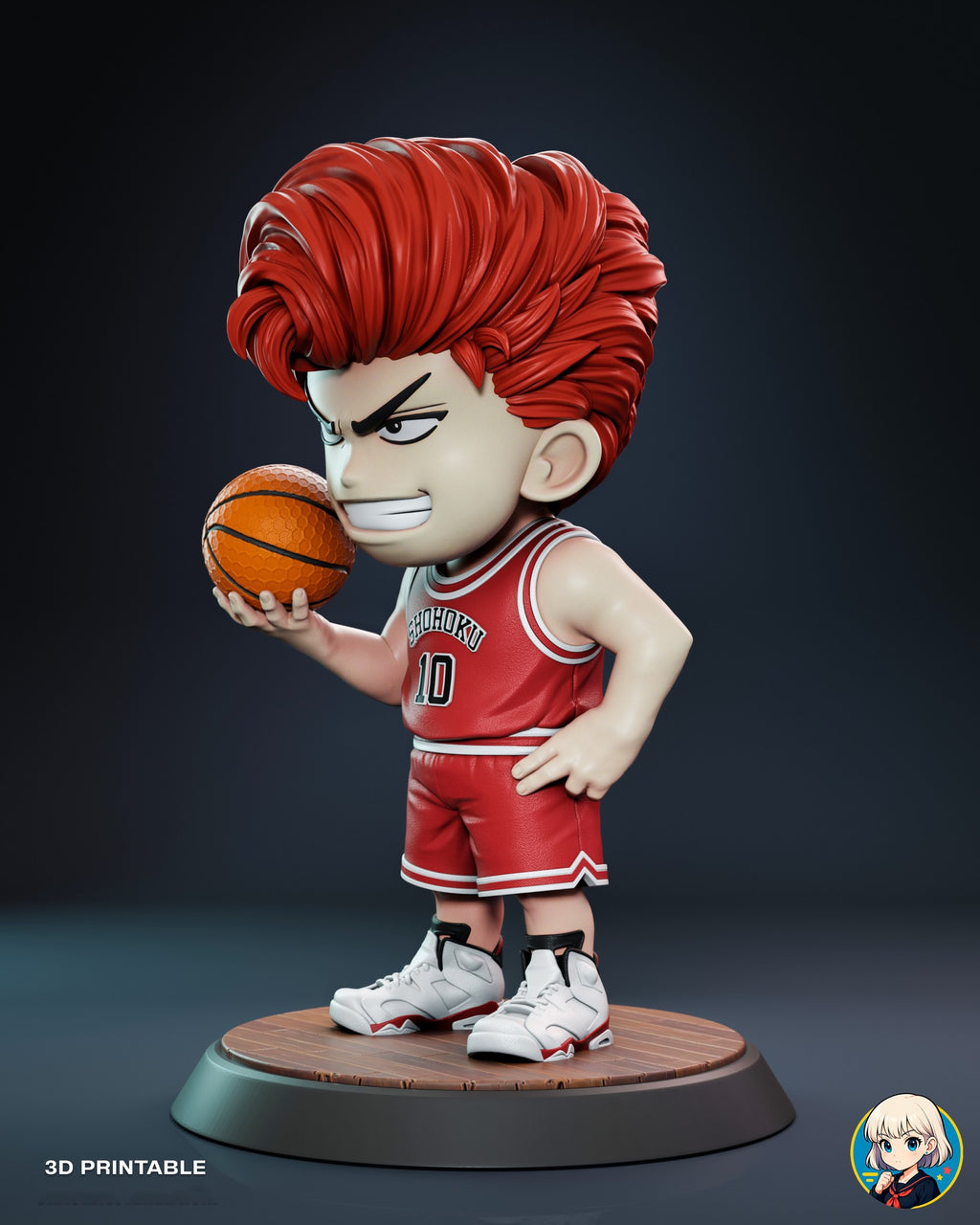 Sculptor's render (kit ships unpainted): three-quarter view from his left showing how far the pompadour sweeps back and the ball held out in front