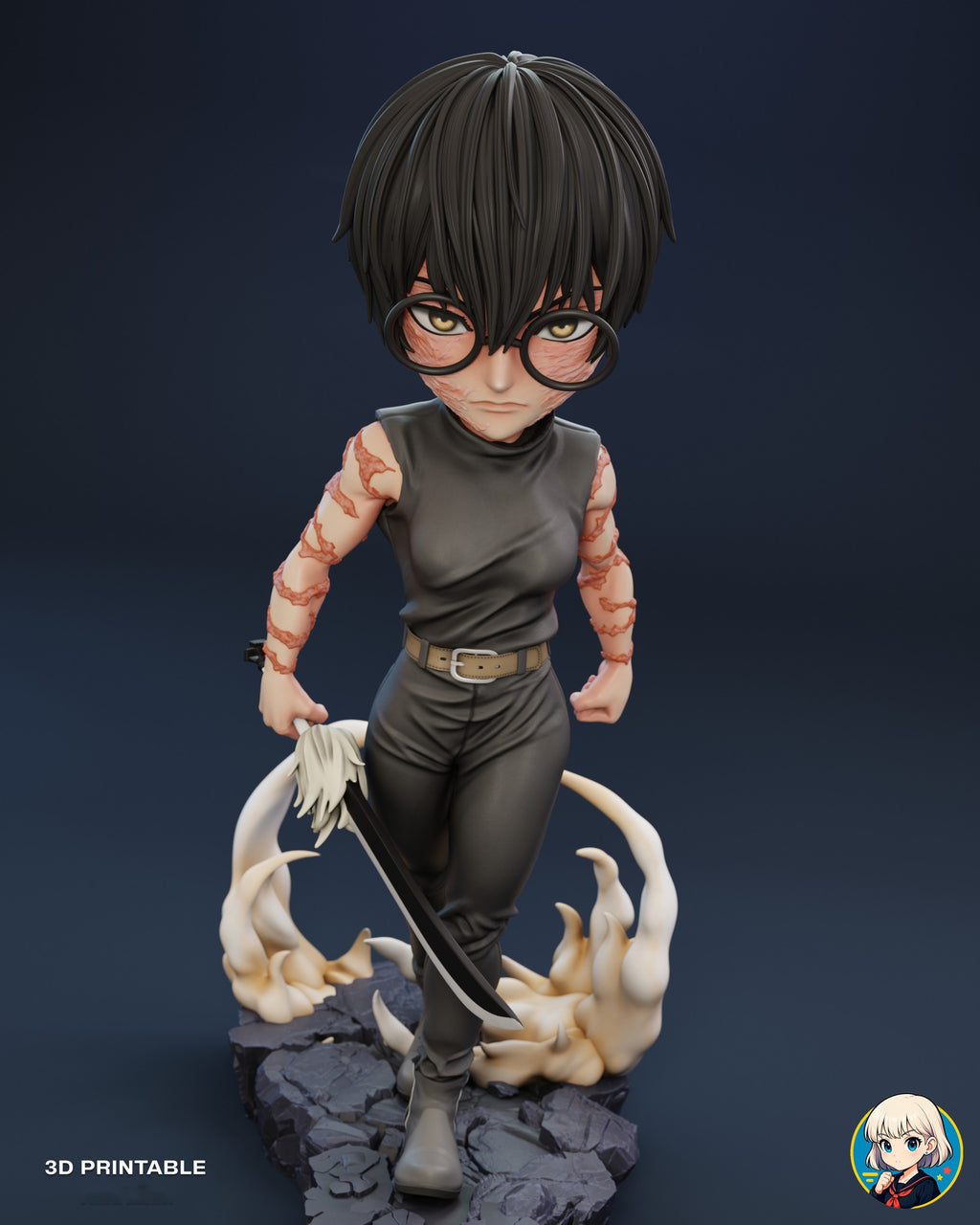 Sculptor's render (kit ships unpainted): high view looking down on the figure and the cracked slate base
