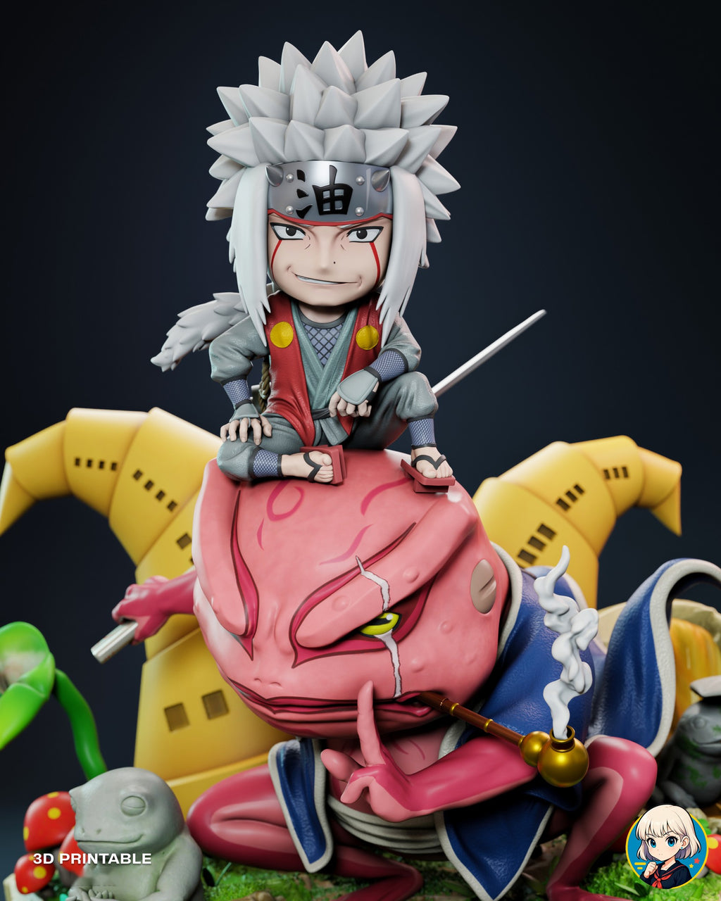 Sculptor's render (kit ships unpainted): closer front view of the toad's scarred face, raised two-finger sign and gold pipe