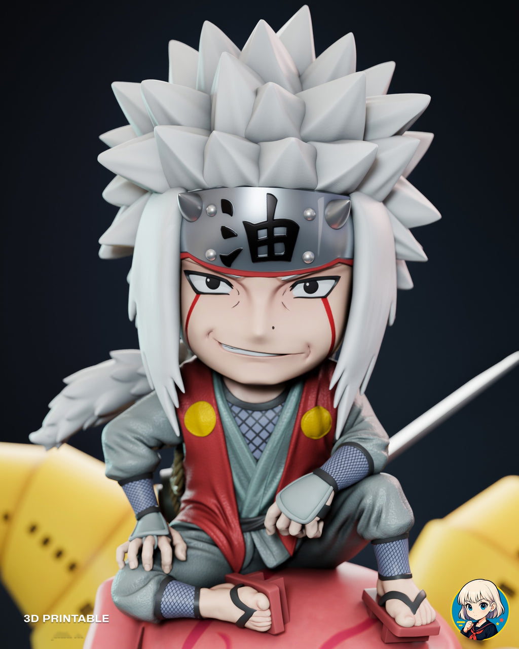 Sculptor's render (kit ships unpainted): close-up of the rider crouched on the toad's head in a red vest and gray-green robe, hands on his knees
