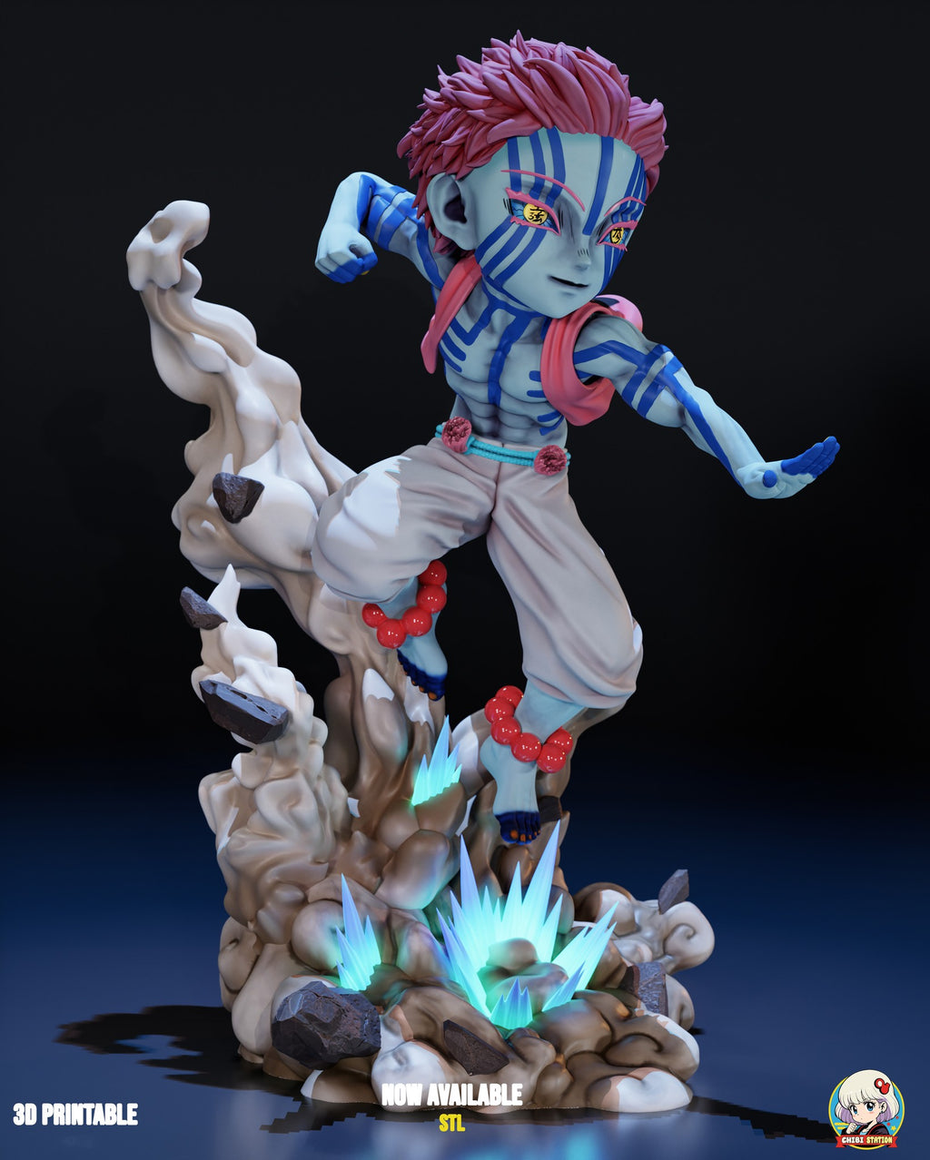 Sculptor's render (kit ships unpainted): front three-quarter view with his right fist raised, his left hand open and reaching forward, and rocks flung up in the dust column