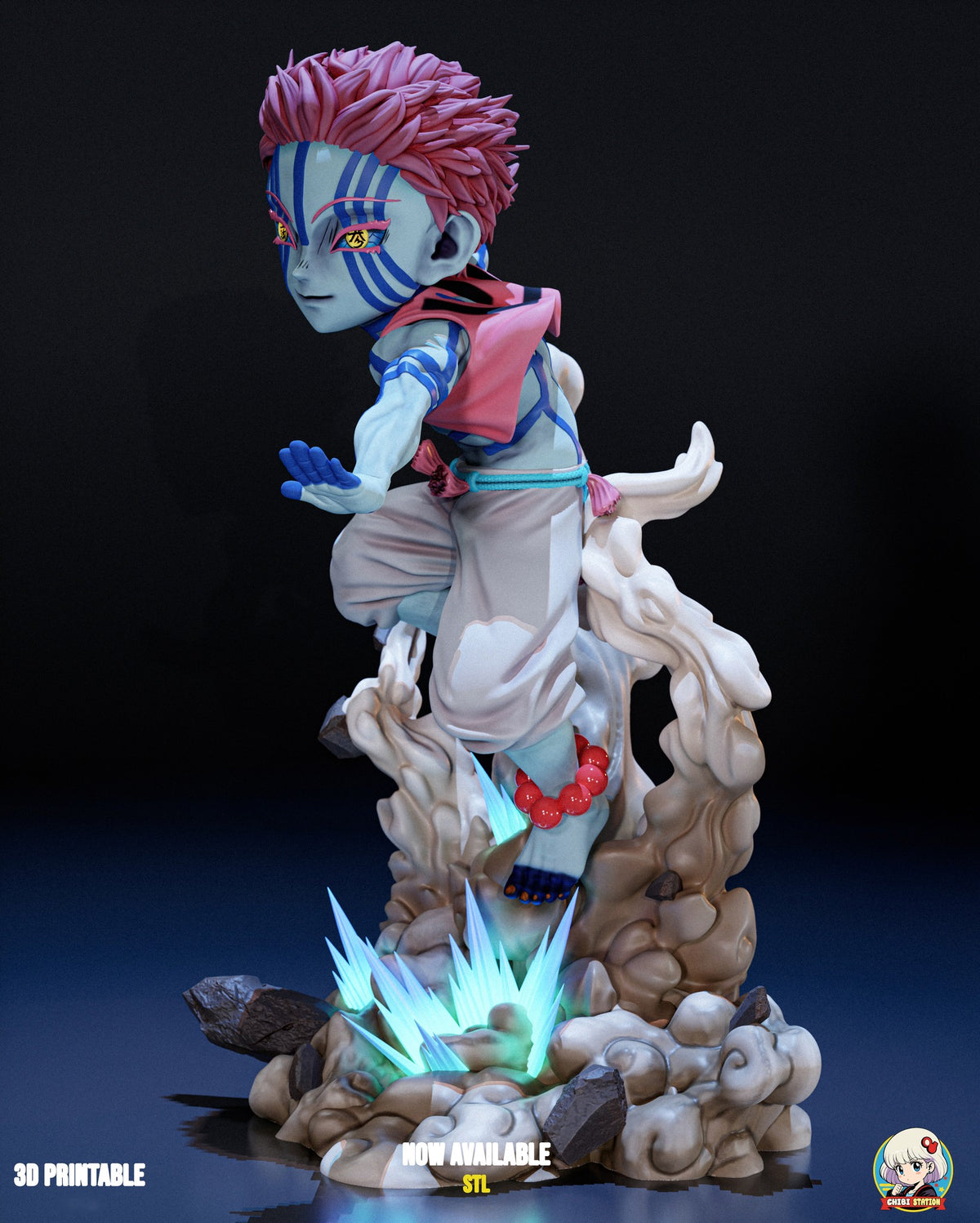 Sculptor's render (kit ships unpainted): view from his left side, showing how far the raised knee and forward arm project and the planted foot on the rock