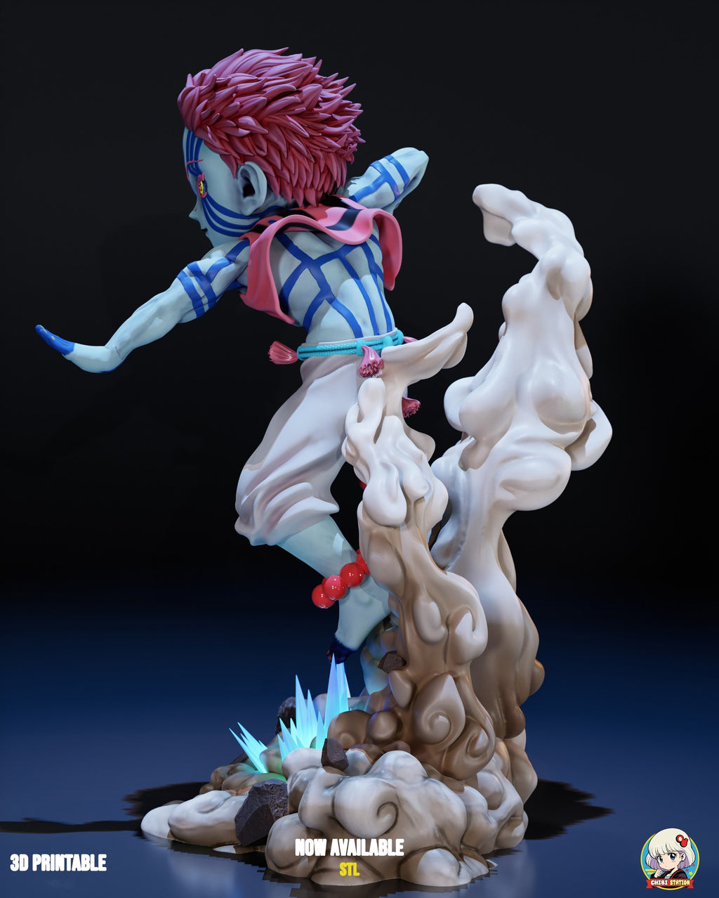 Sculptor's render (kit ships unpainted): rear three-quarter view with the crossing stripe pattern on his back and the dust column curling up behind him