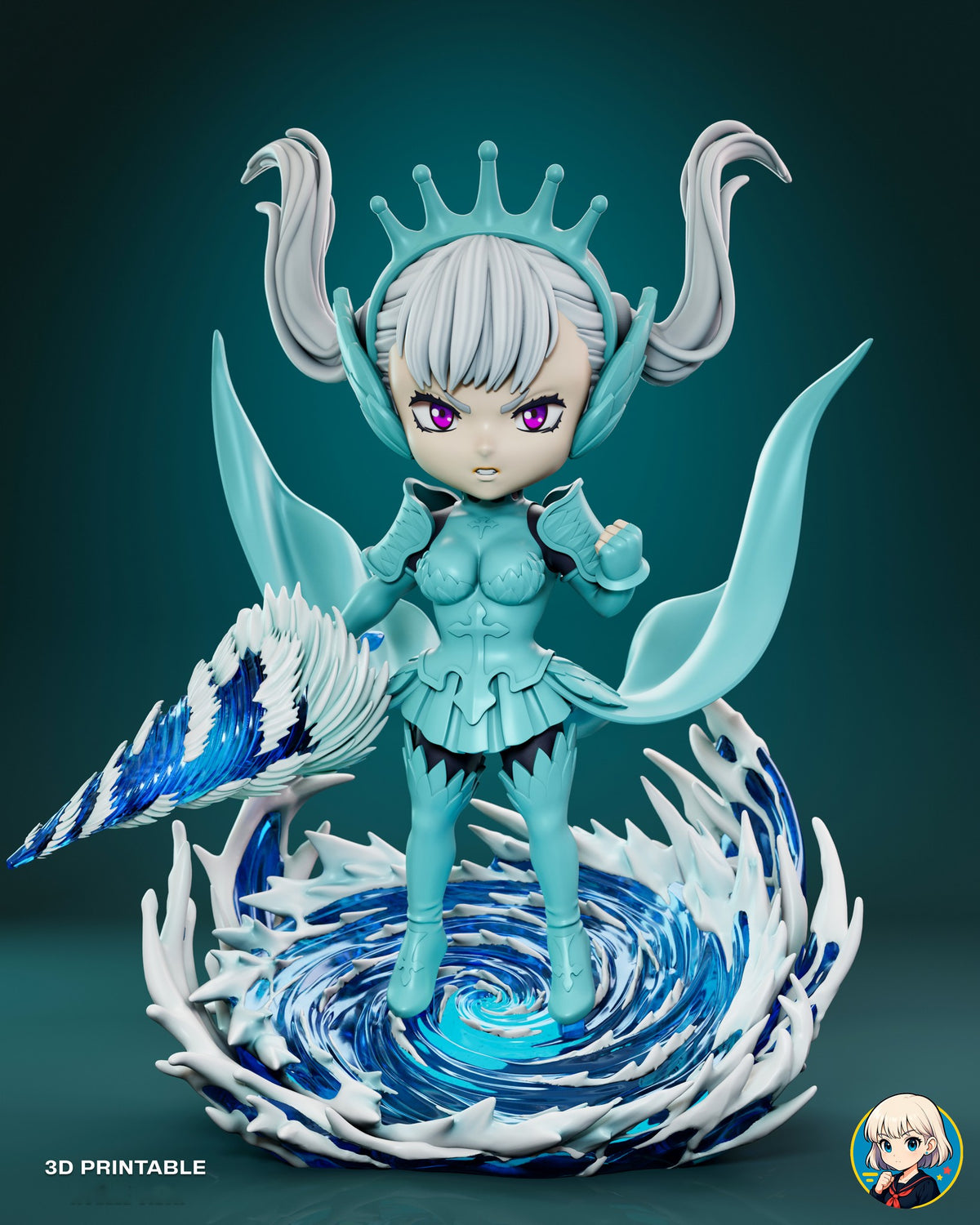 Sculptor's render (kit ships unpainted): straight-on full view with the twin tails and skirt trains rising behind her