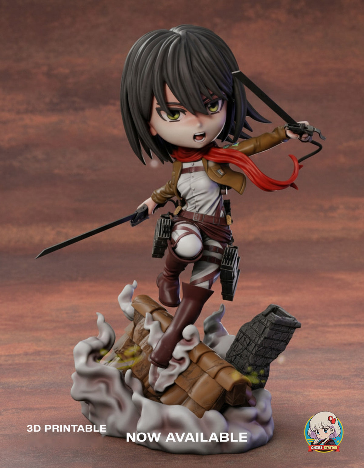 Sculptor's render (kit ships unpainted): the same front view against a cloudy red-brown backdrop