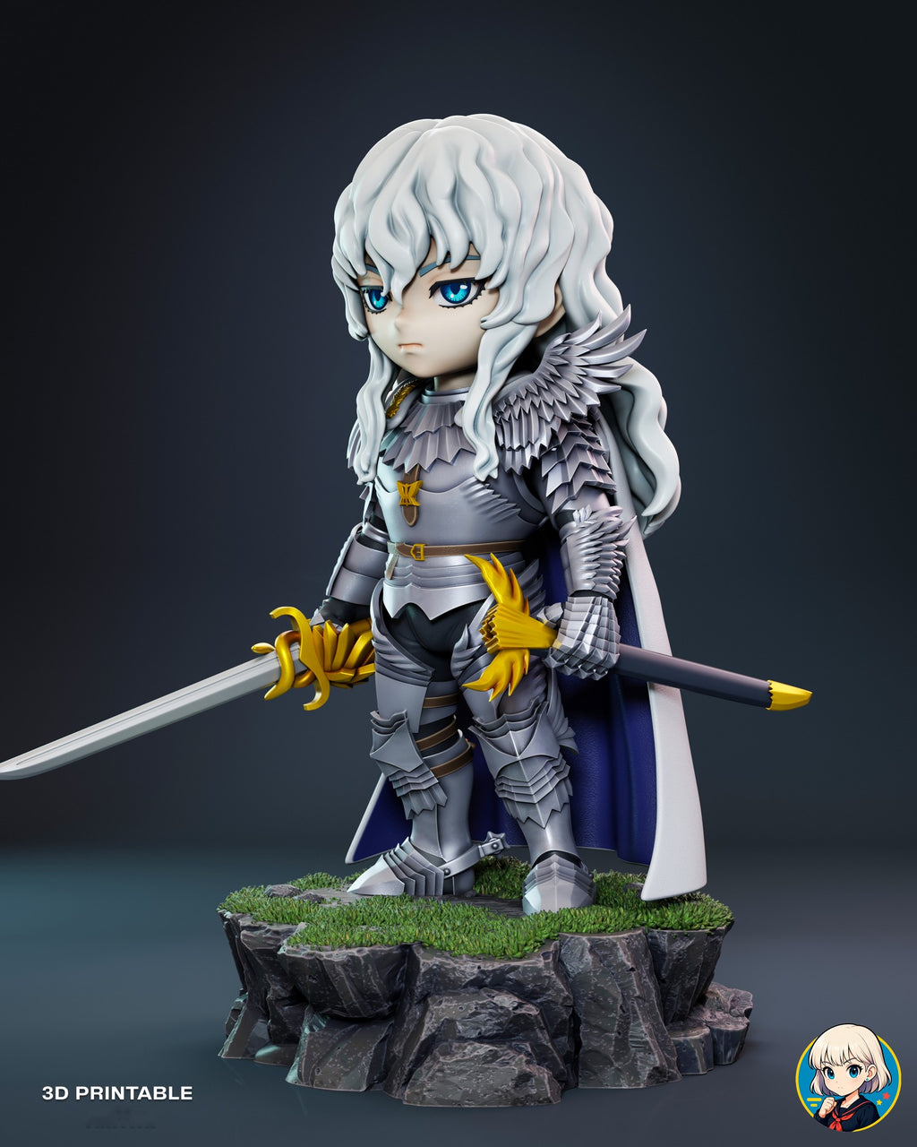 Sculptor's render (kit ships unpainted): front three-quarter view from his left with the winged pauldron and the white cape