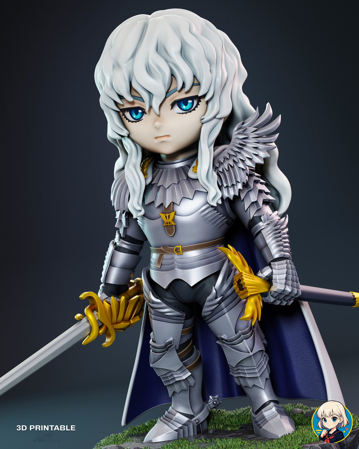Sculptor's render (kit ships unpainted): closer front view of the armor, the gold sabre hilt and the scabbard in his left hand