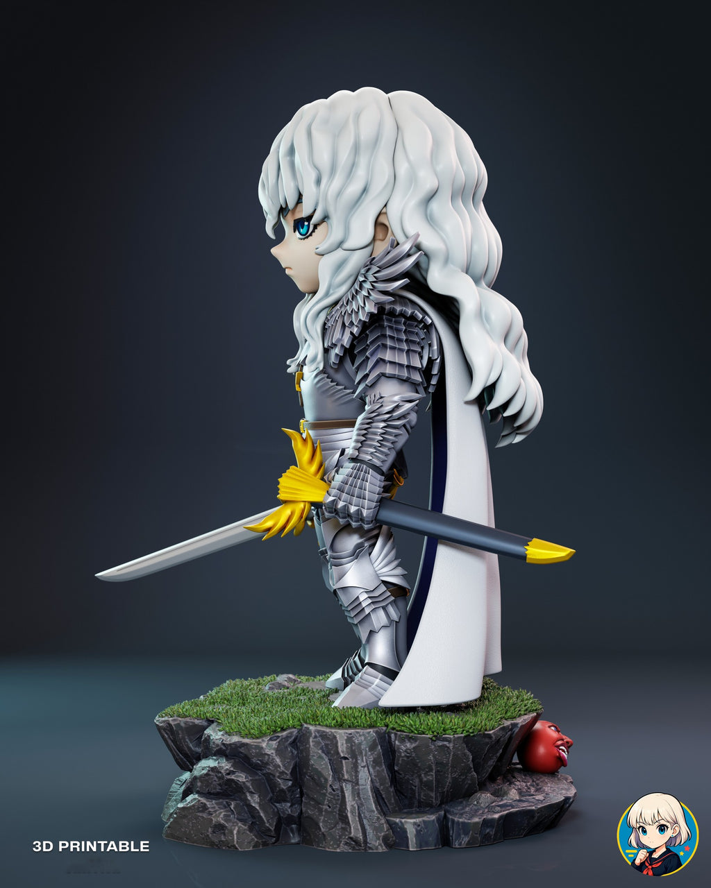 Sculptor's render (kit ships unpainted): side view from his left with the scabbard angled back past the cape