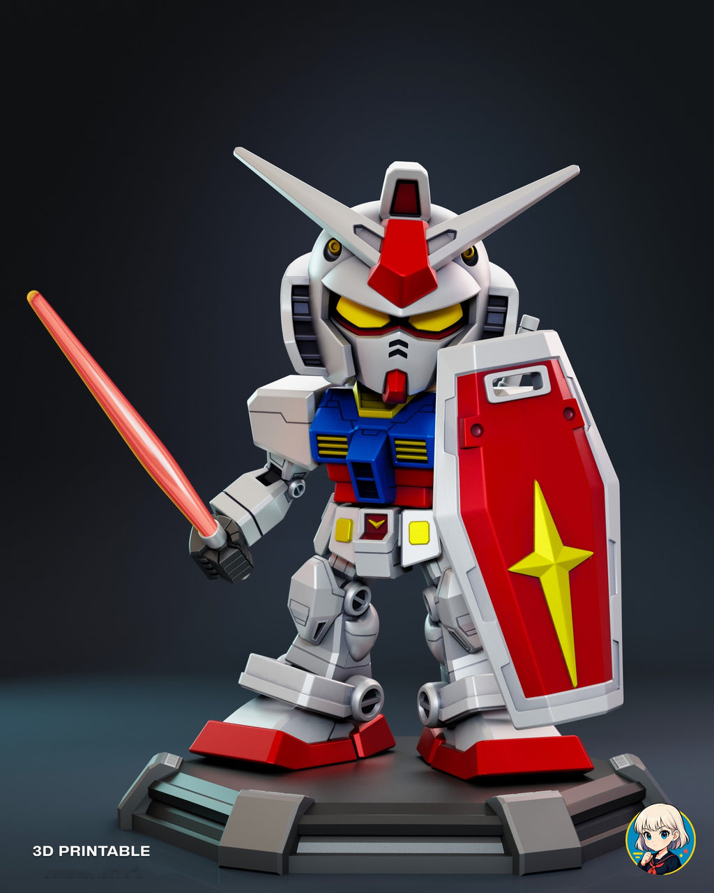 Sculptor's render (kit ships unpainted): with the glowing blade hand fitted, a pink-red blade raised in the right hand