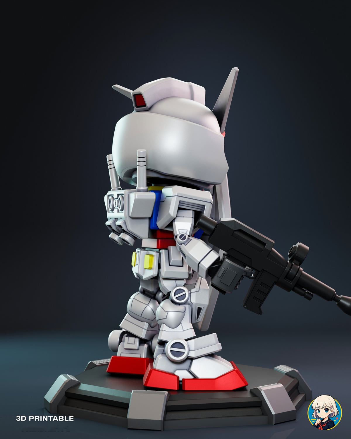 Sculptor's render (kit ships unpainted): rear view from the other side with the rifle and the backpack thrusters