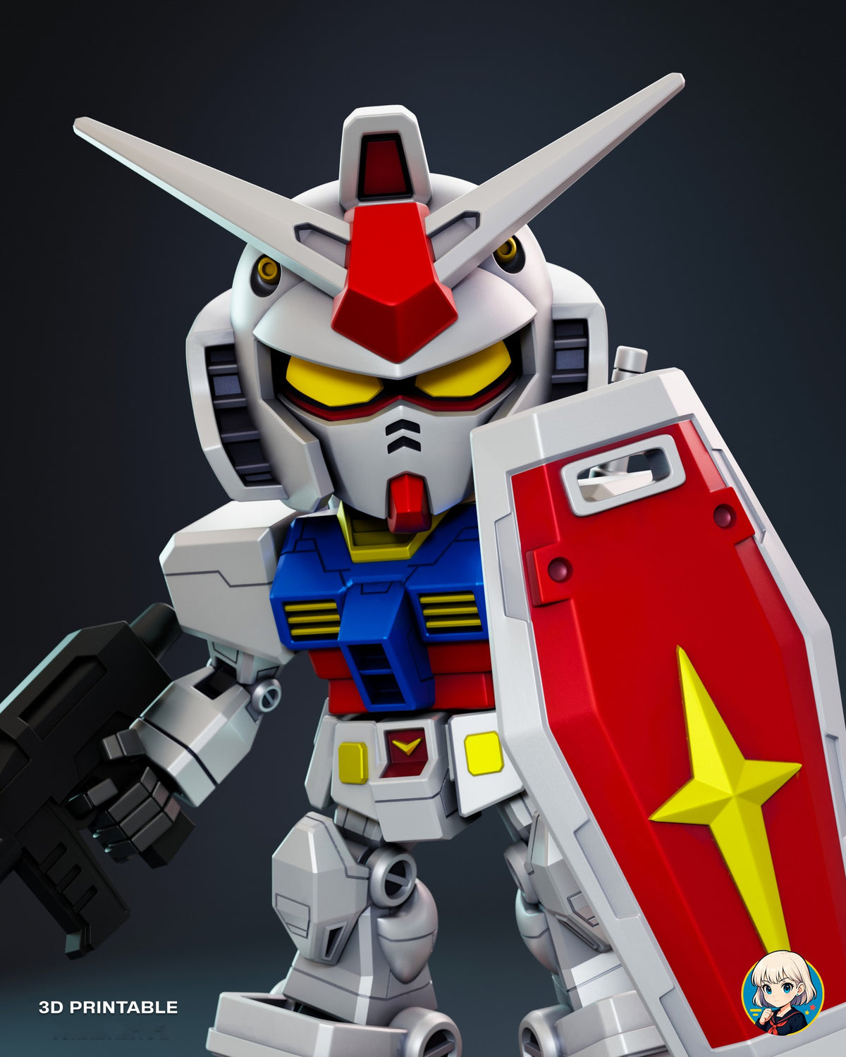 Sculptor's render (kit ships unpainted): close front view of the chest vents, waist armor and shield emblem
