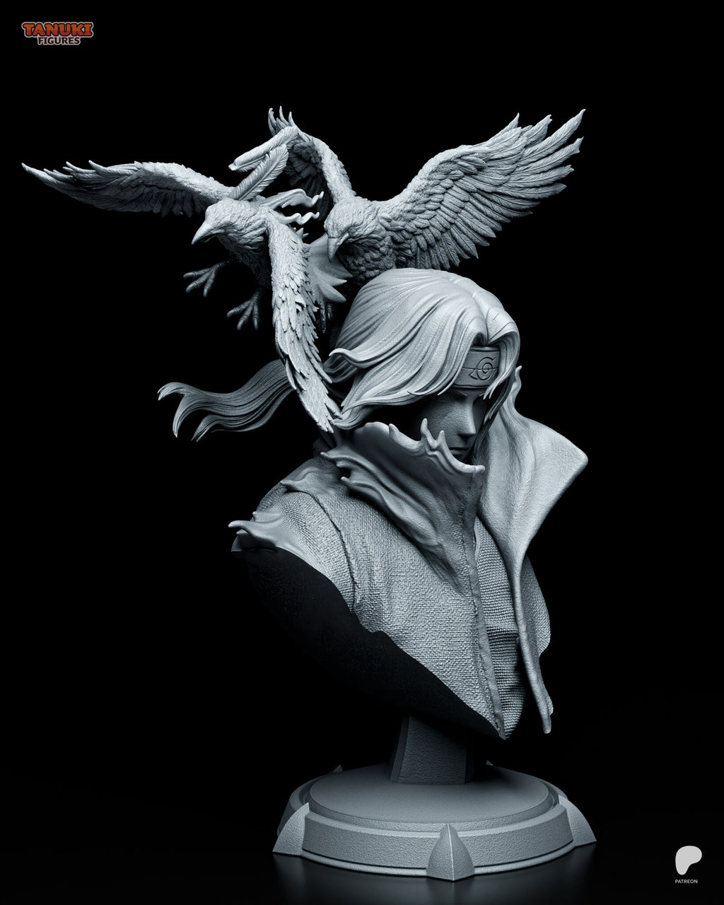 Sculptor's render (kit ships unpainted): three-quarter view from the other side with the crows' wings spread wide