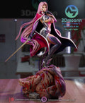 Sculptor's render of the painted design (kit ships unpainted): front three-quarter view of the caped figure standing on the slain creature's head