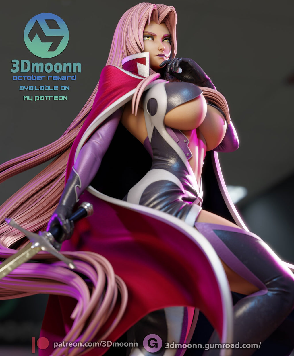 Sculptor's render (kit ships unpainted): low close-up of the upper figure with the crimson cape and tall collar