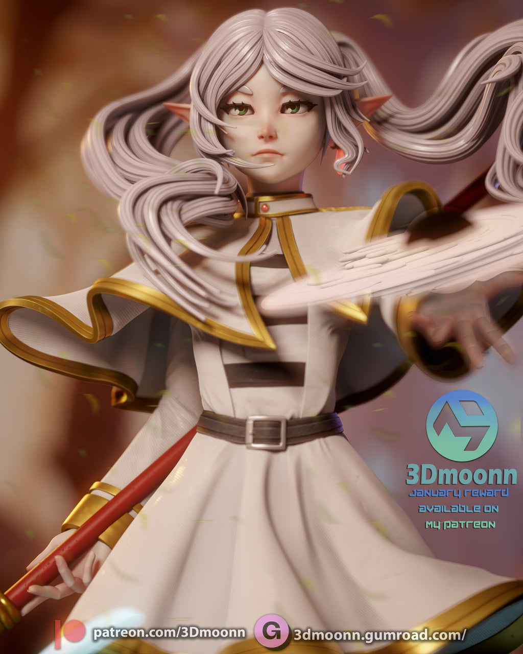 Sculptor's render (kit ships unpainted): close-up of the face and tunic with the disc in the foreground