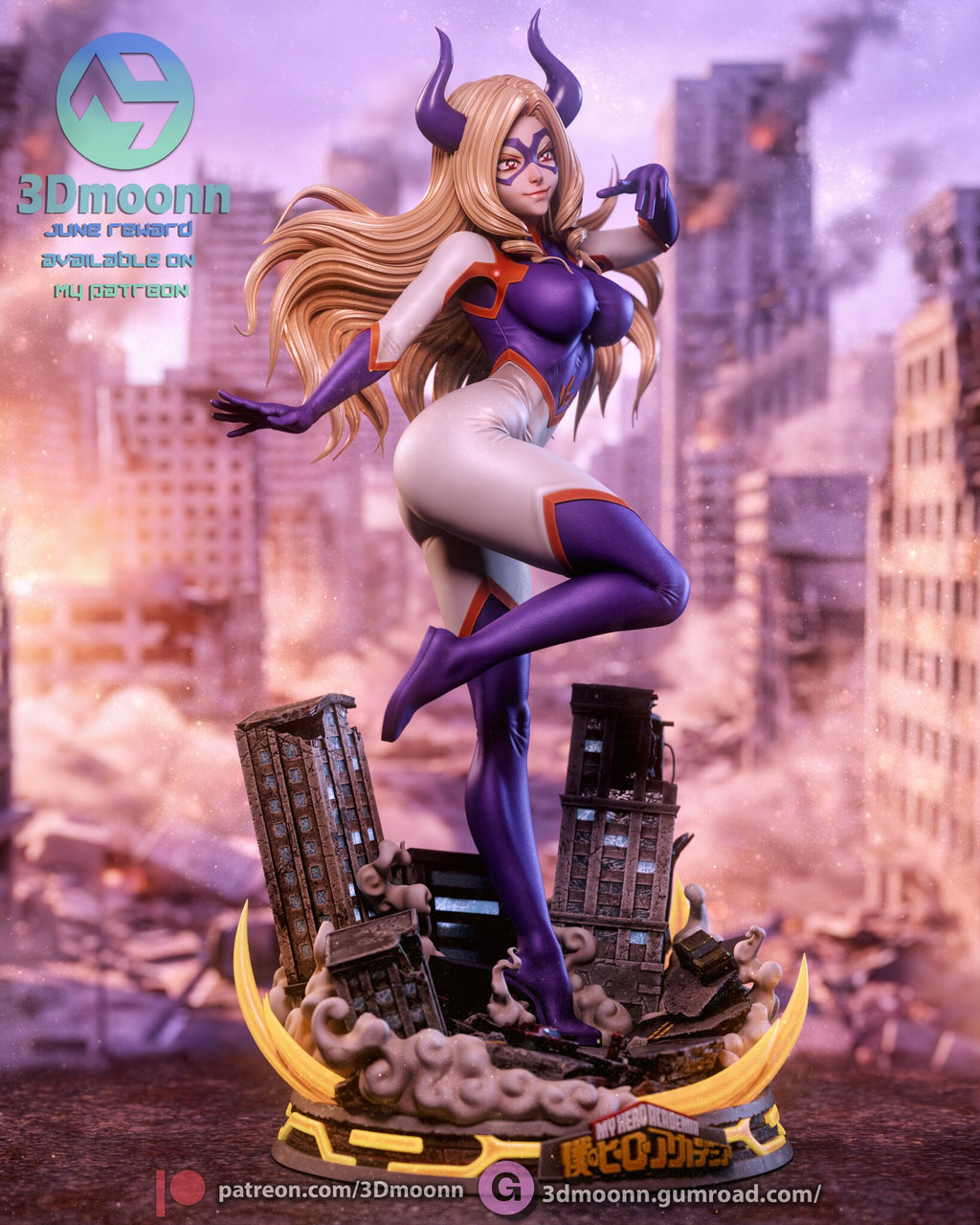 Sculptor's render (kit ships unpainted): front three-quarter view from her right, hair flowing out behind her and the raised boot in profile