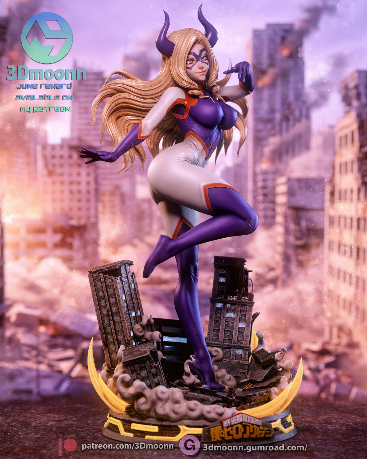 Sculptor's render (kit ships unpainted): front three-quarter view from her right, hair flowing out behind her and the raised boot in profile