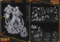 Studio scale and parts sheet (kit ships unpainted): the small statue in front of the large one is the miniature (this listing), 88 mm tall, 65 mm wide and 69 mm long; its parts are shown bottom center under 'Miniature scale'