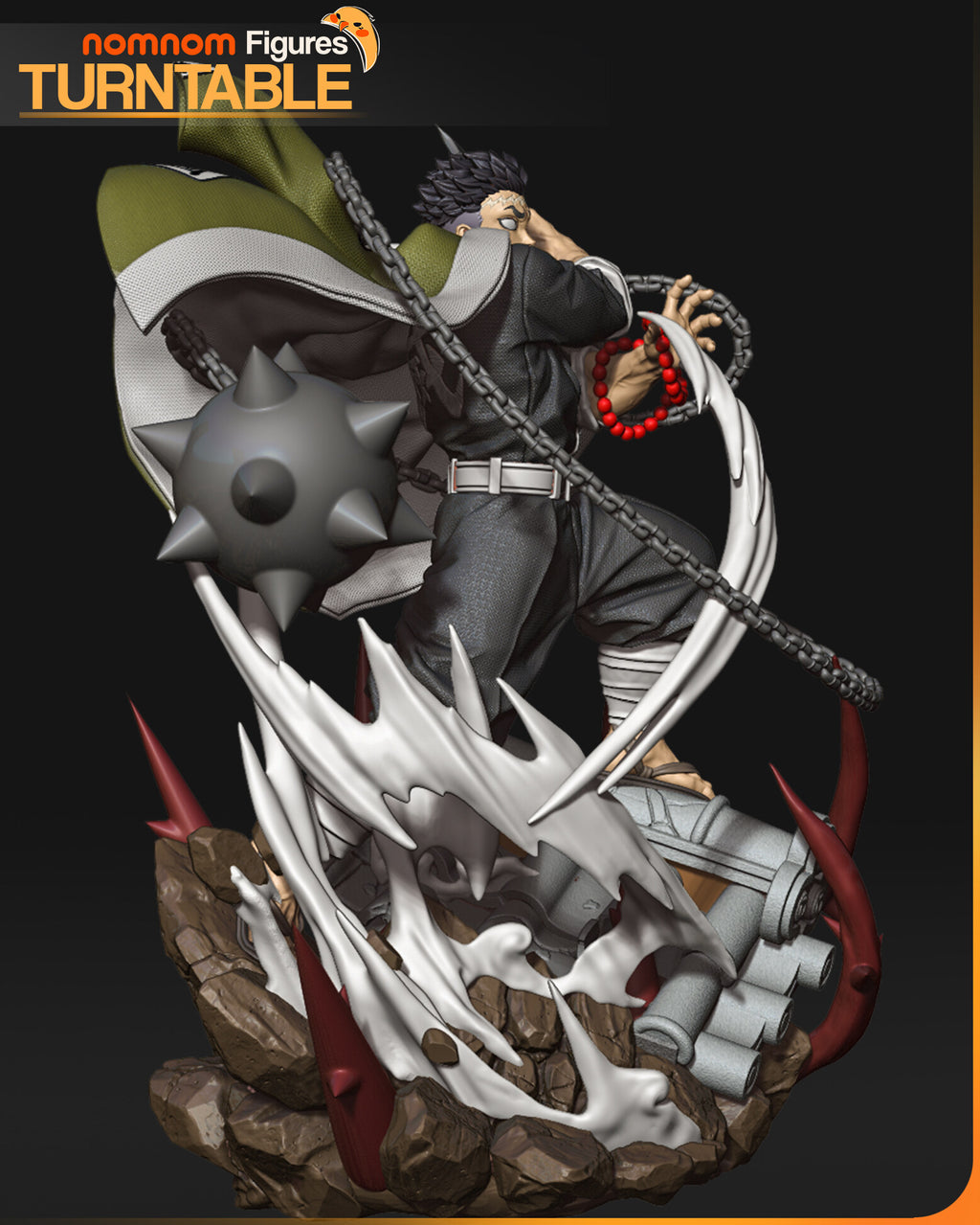 Sculptor's render (kit ships unpainted): view from the flail side, the spiked ball in front and white slash effects rising from the base