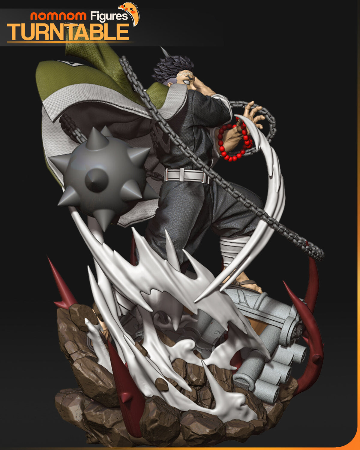 Sculptor's render (kit ships unpainted): view from the flail side, the spiked ball in front and white slash effects rising from the base