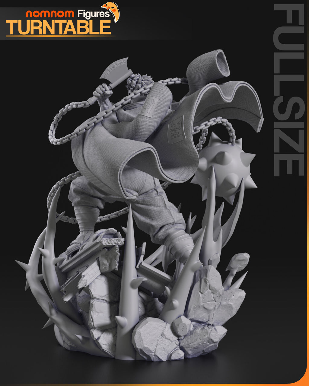 Sculptor's render (kit ships unpainted): gray rear view of the haori and the rubble base from behind
