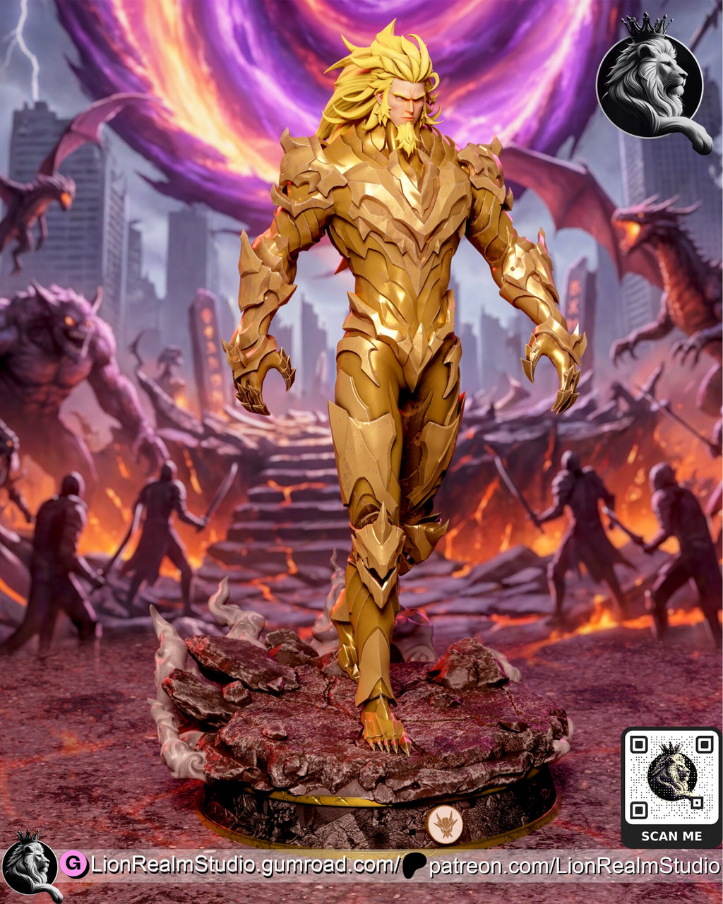 Sculptor's render (kit ships unpainted): full view of the unmasked build with the bare-faced head, seen slightly from one side