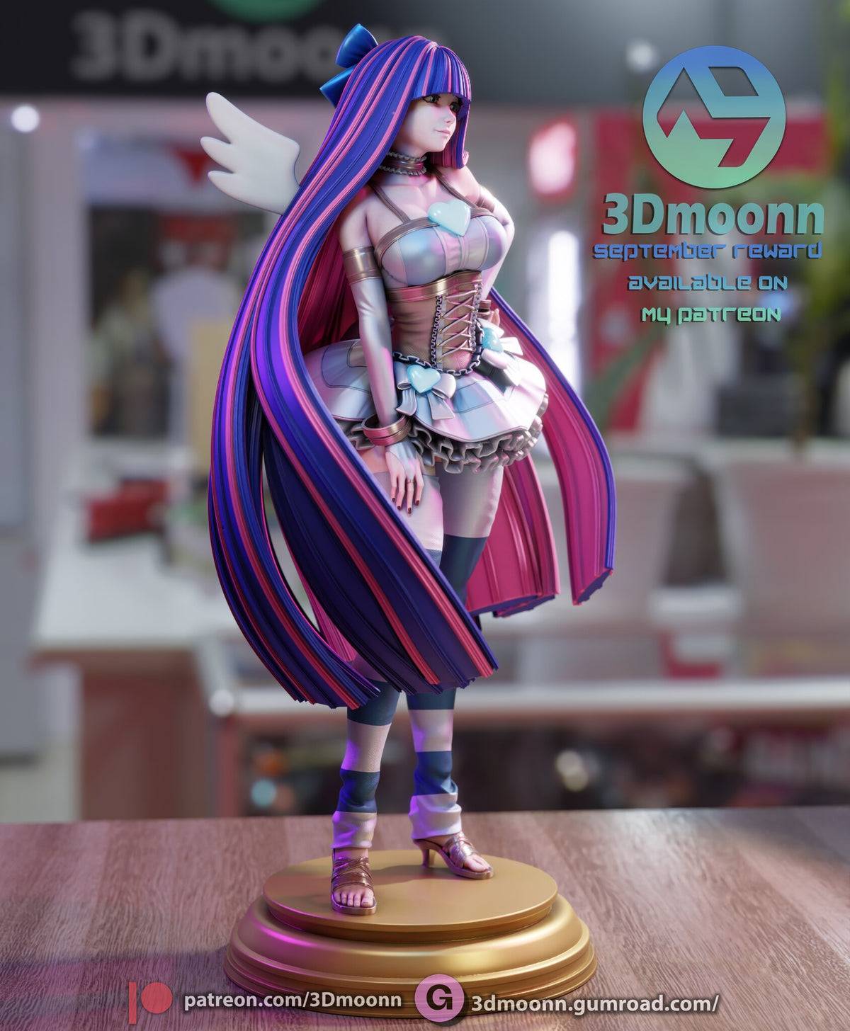 Sculptor's render (kit ships unpainted): side view with one wing behind her shoulder and the hair hanging in a curtain behind her