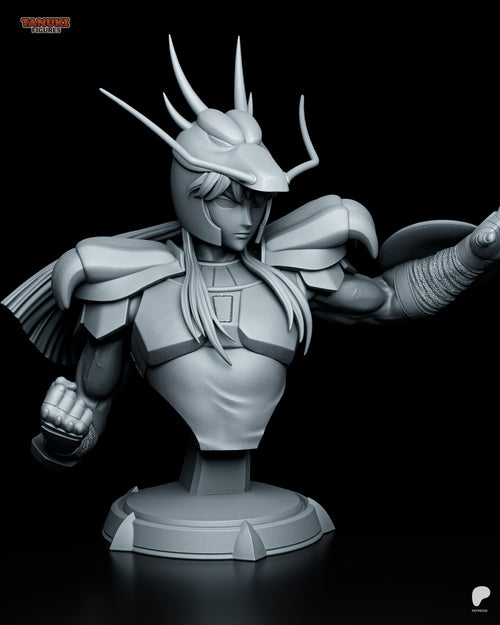 Sculptor's render (kit ships unpainted): closer front view of the chest plate, collar ring and the helmet's brow and cheek guards