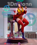 Sculptor's render of the painted design (kit ships unpainted): front view of the seated figure on a bar stool beside a small table, pistol raised