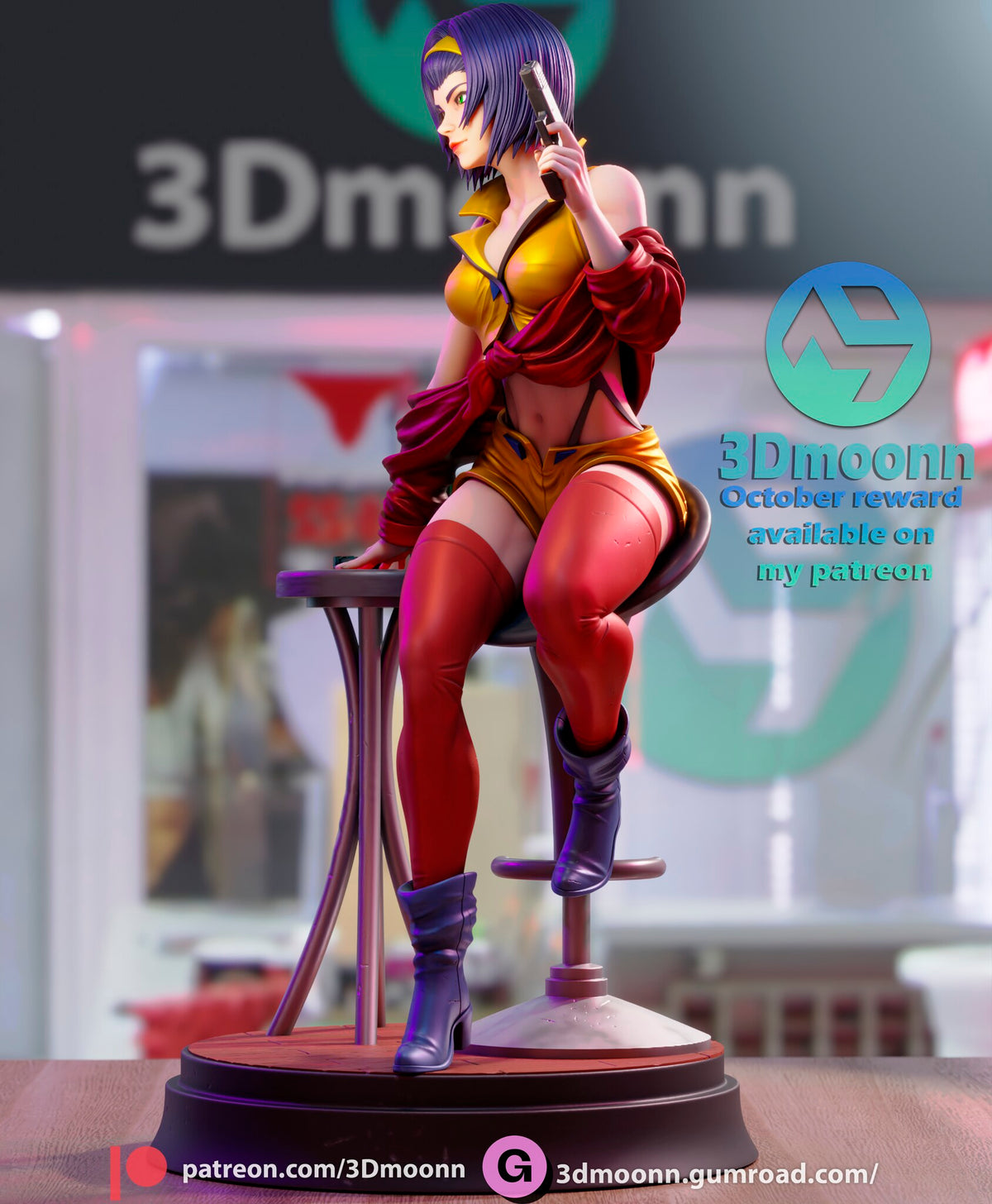 Sculptor's render (kit ships unpainted): side view with her face in profile and the pistol held upright
