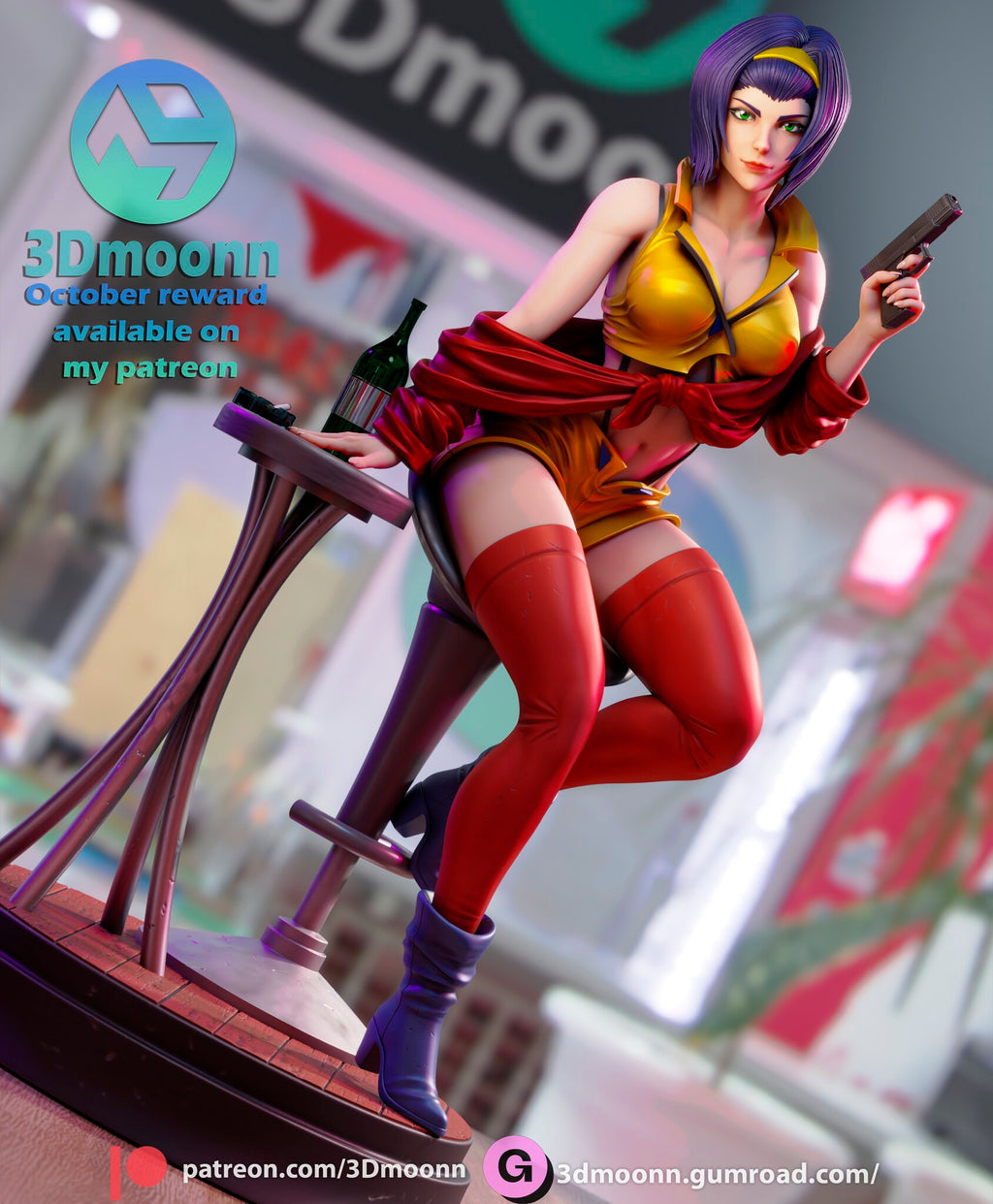 Sculptor's render (kit ships unpainted): low tilted view with the table's curved legs splaying across the base
