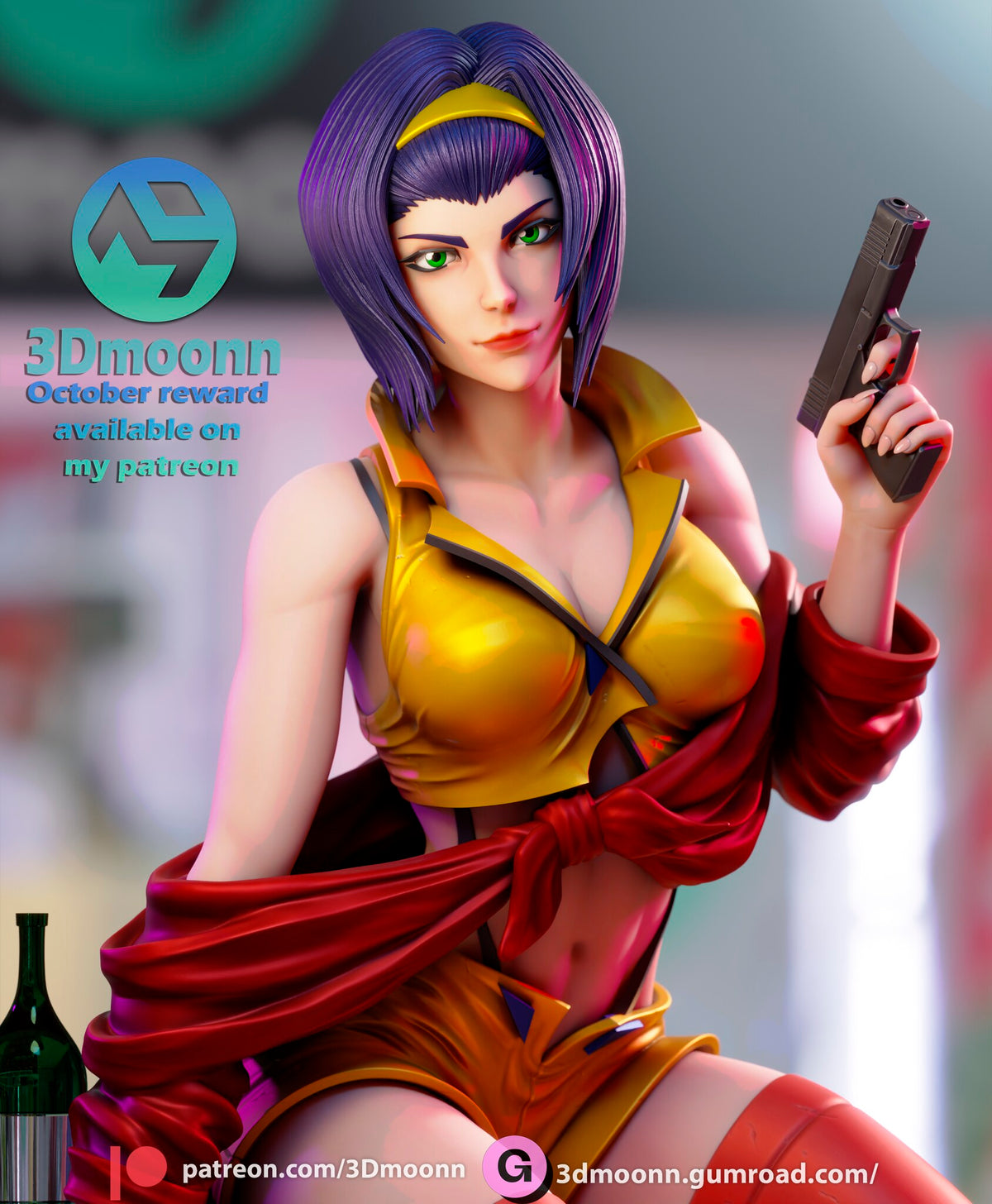 Sculptor's render (kit ships unpainted): close-up of the face, collar, knotted jacket and pistol