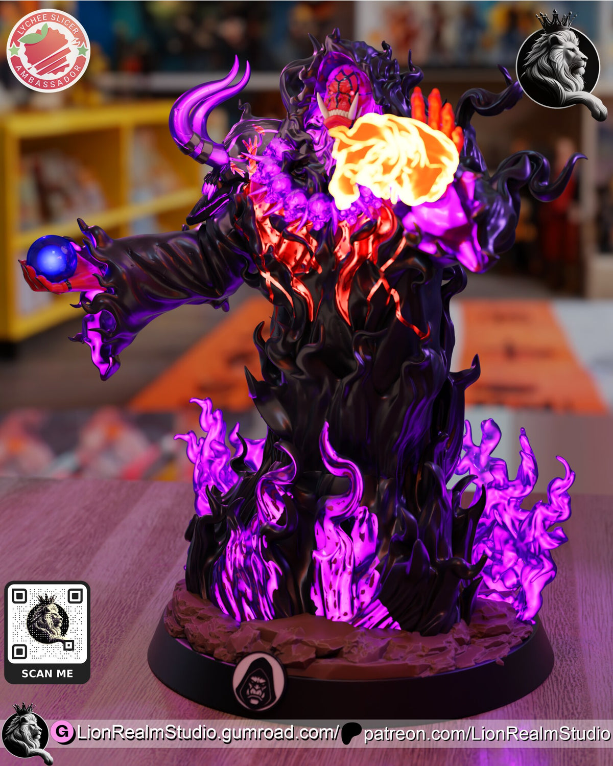 Sculptor's render (kit ships unpainted): three-quarter view from his left, the fireball held close in front of the hooded face