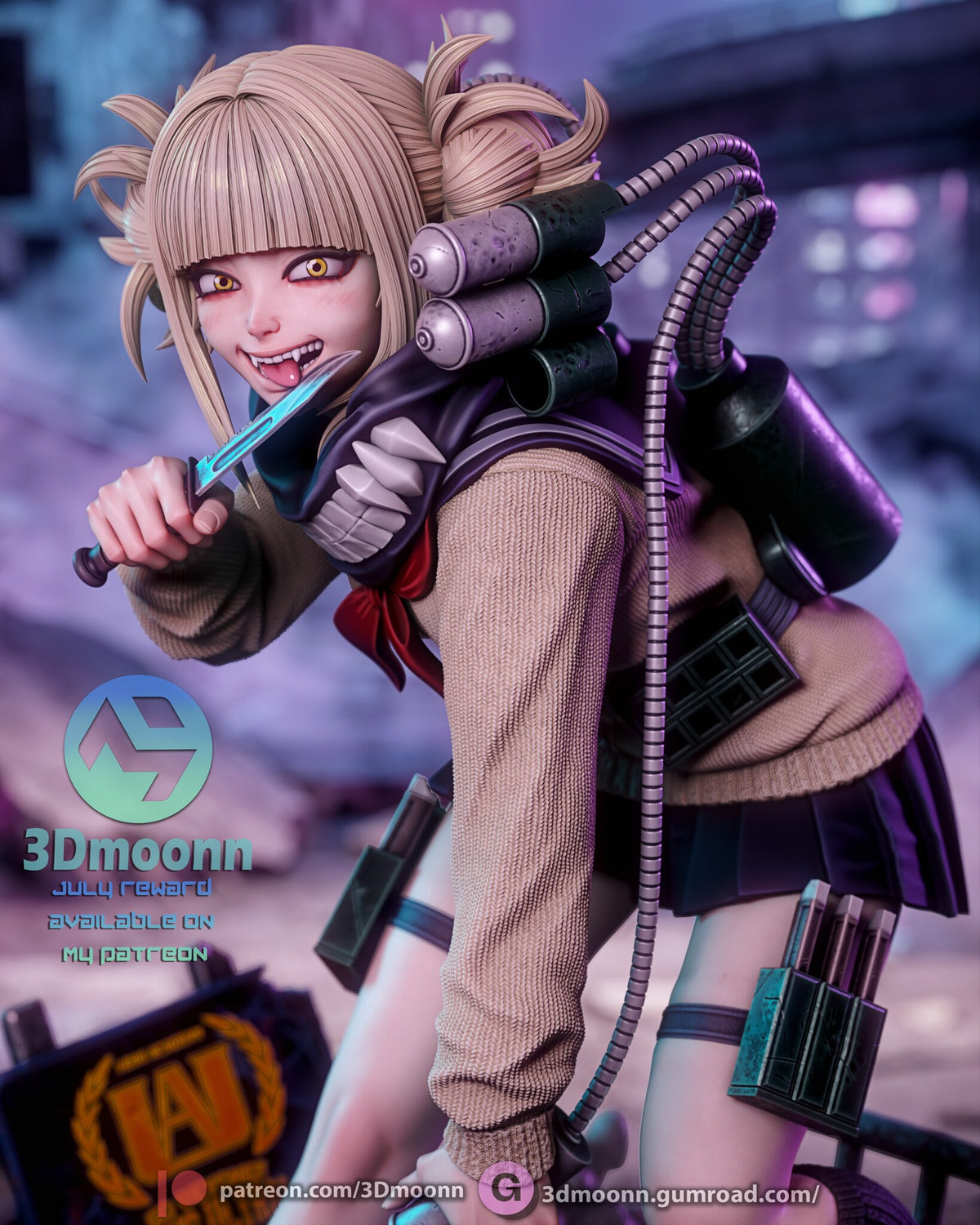 Sculptor's render (kit ships unpainted): close-up of the face, knife, spiked scarf and tank rig