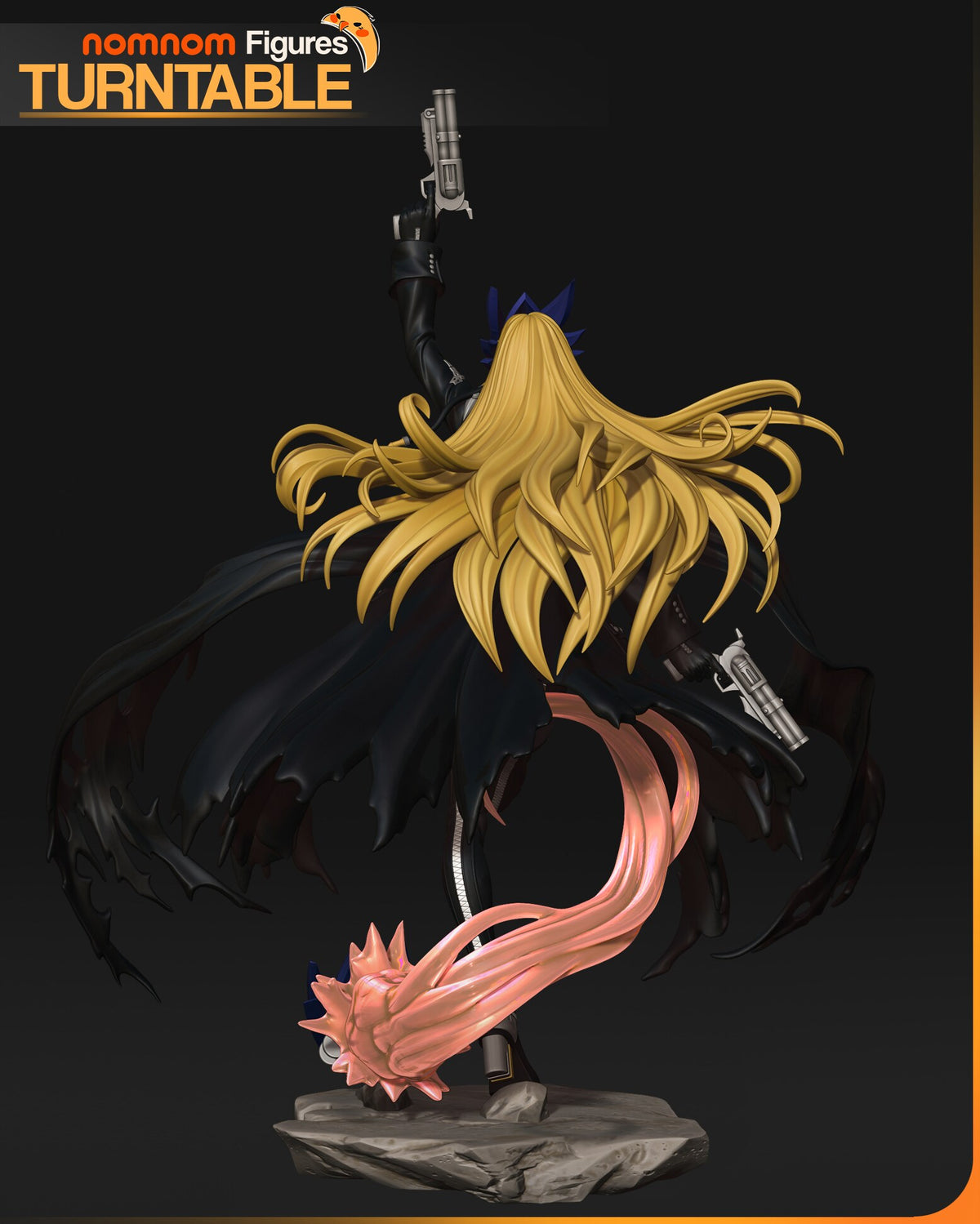 Sculptor's render (kit ships unpainted): back view of the long blonde hair and the pink exhaust trail