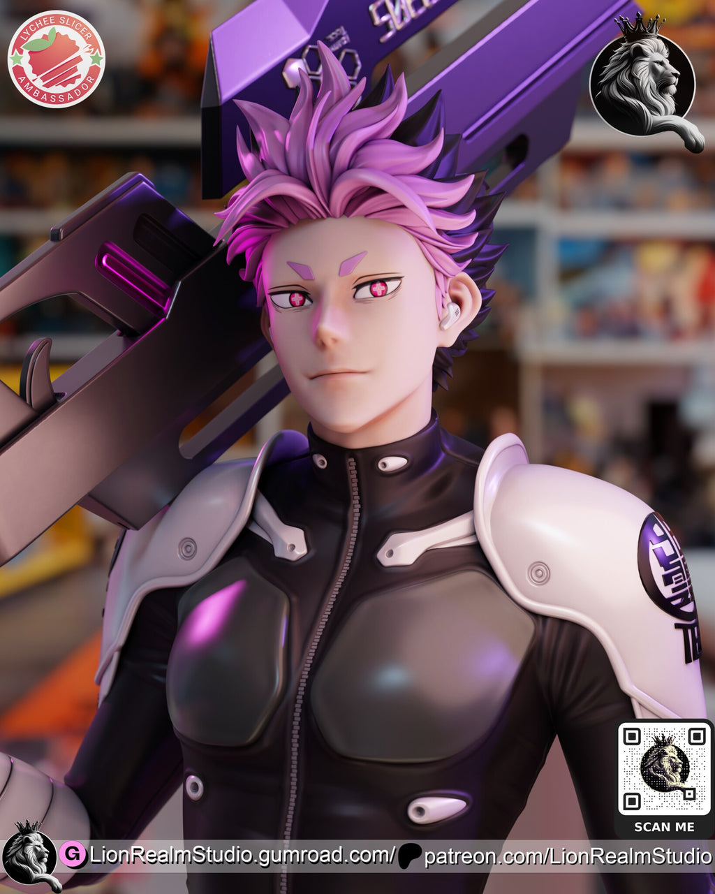 Sculptor's render (kit ships unpainted): close-up of the bare-face head with a sideways half smile