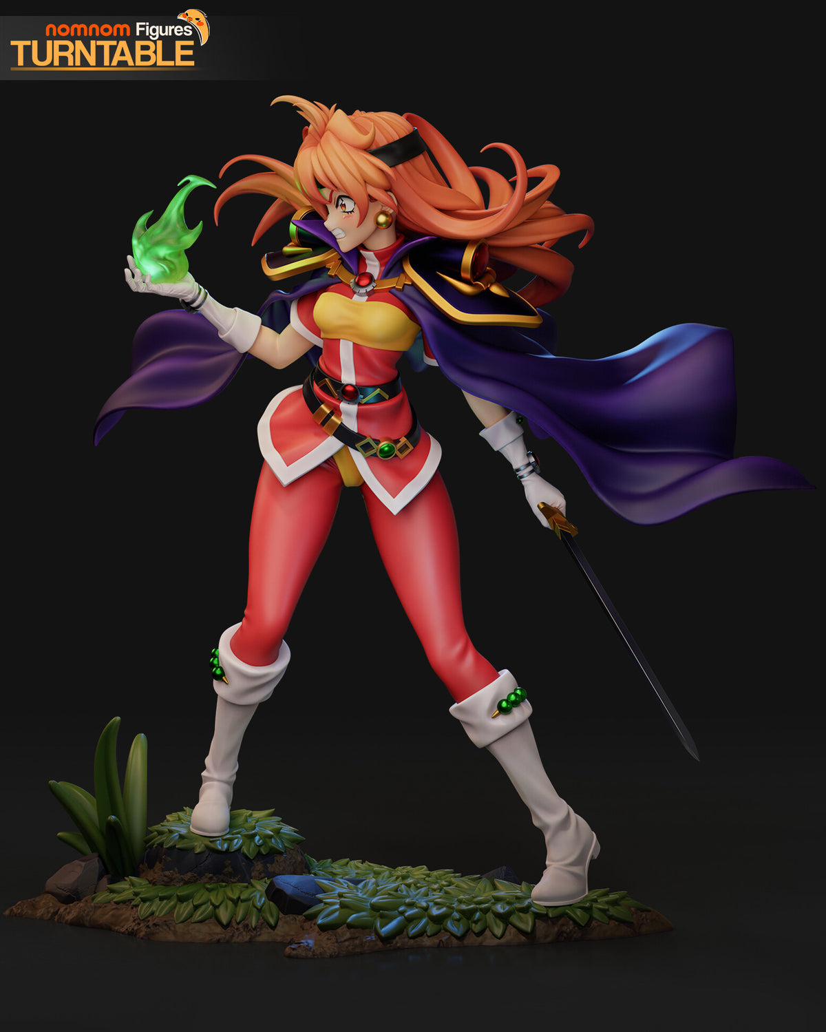 Sculptor's render (kit ships unpainted): full view from the other side, the fireball held out in front and the sword trailing behind