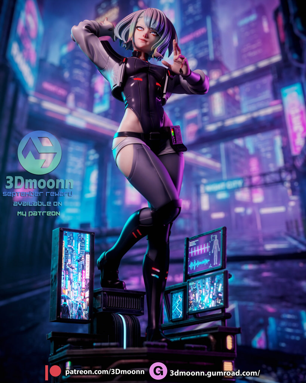 Sculptor's render (kit ships unpainted): low front view with the street screen and the monitor frame on either side of her