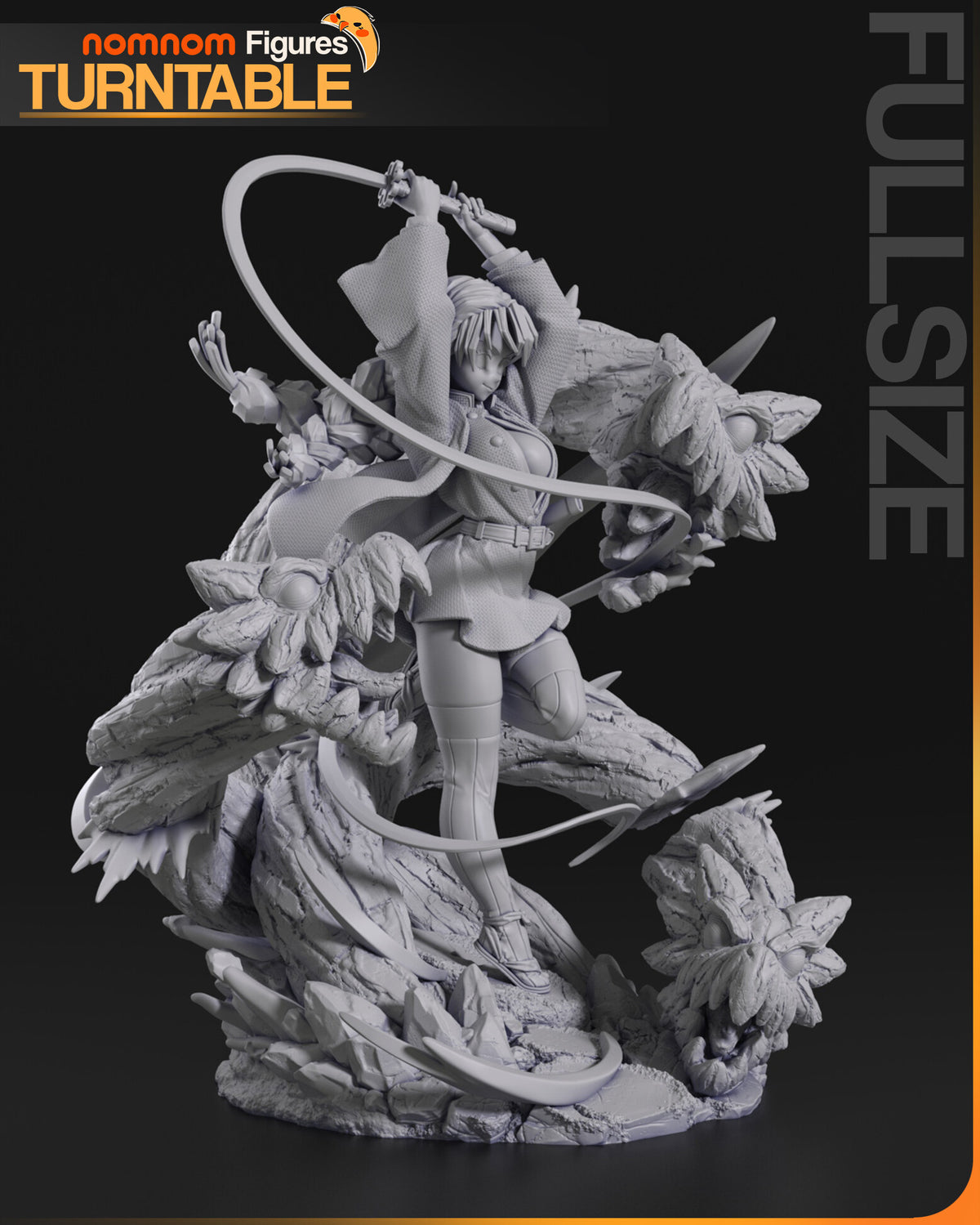 Sculptor's render (kit ships unpainted): gray three-quarter view showing the woven coat texture and the bark on the dragon heads