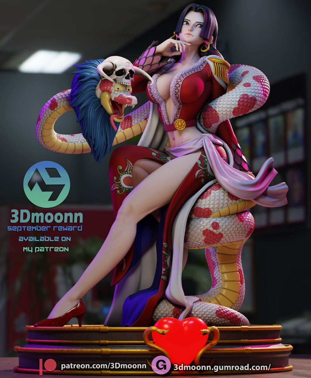 Sculptor's render (kit ships unpainted): low front view looking up, with the snake's open mouth