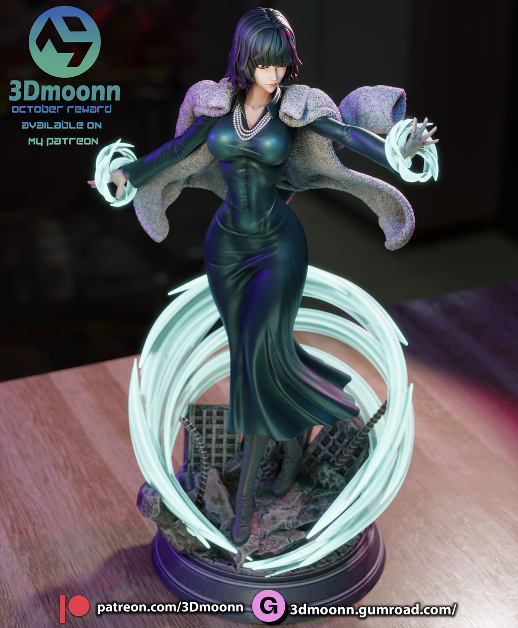 Sculptor's render (kit ships unpainted): high front view looking down on the base inside the swirl rings